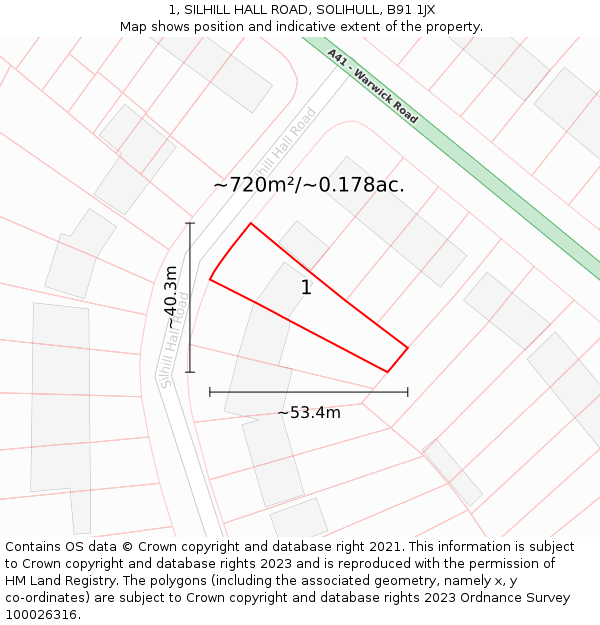 1, SILHILL HALL ROAD, SOLIHULL, B91 1JX: Plot and title map
