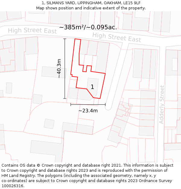 1, SILMANS YARD, UPPINGHAM, OAKHAM, LE15 9LF: Plot and title map