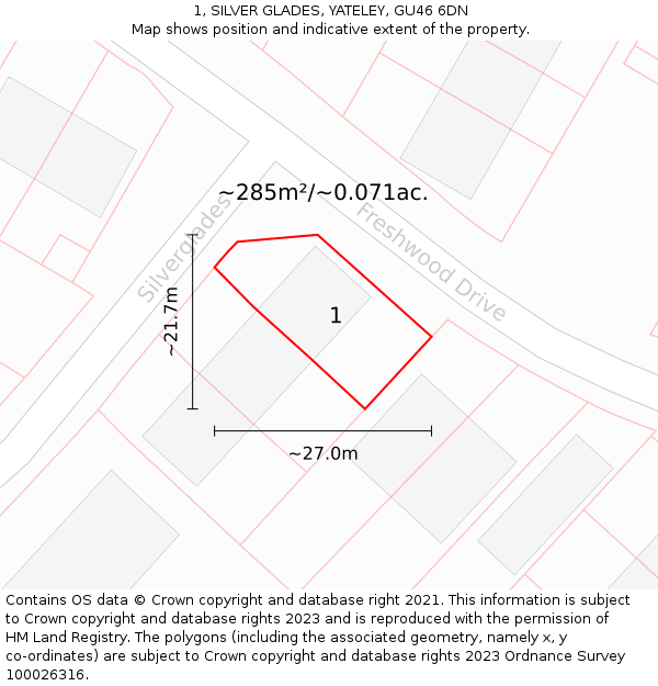 1, SILVER GLADES, YATELEY, GU46 6DN: Plot and title map