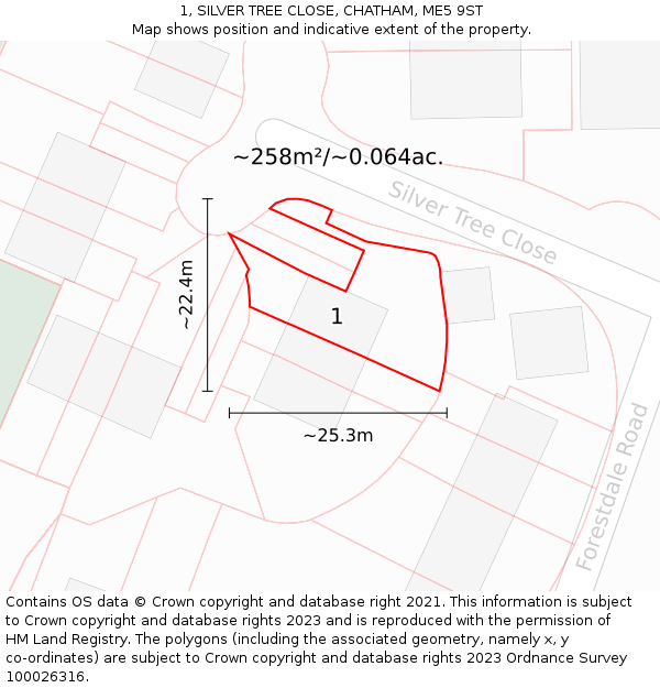1, SILVER TREE CLOSE, CHATHAM, ME5 9ST: Plot and title map