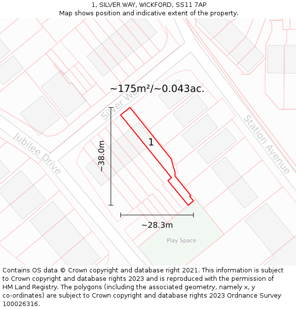 1, SILVER WAY, WICKFORD, SS11 7AP: Plot and title map