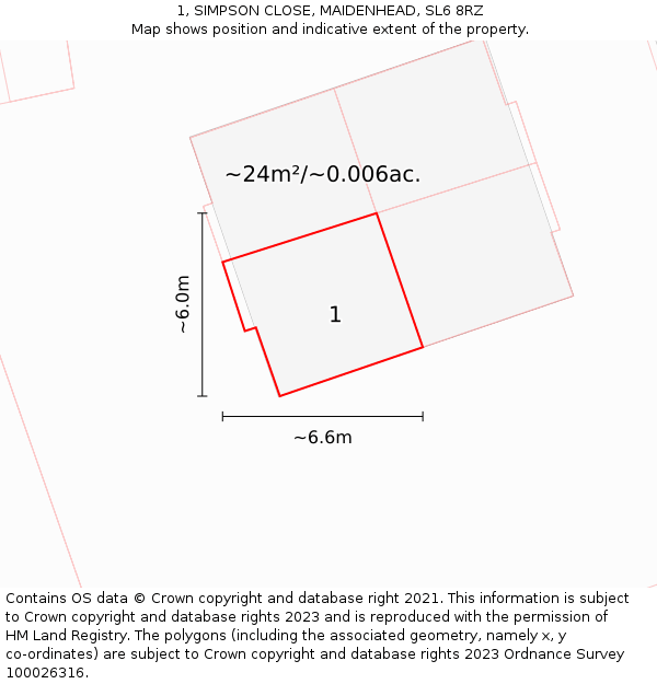1, SIMPSON CLOSE, MAIDENHEAD, SL6 8RZ: Plot and title map
