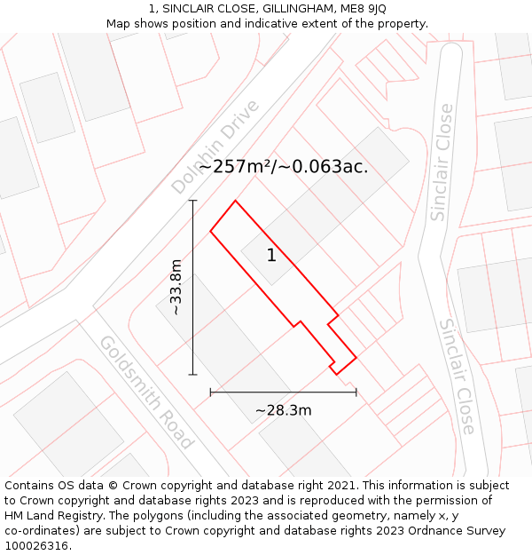 1, SINCLAIR CLOSE, GILLINGHAM, ME8 9JQ: Plot and title map