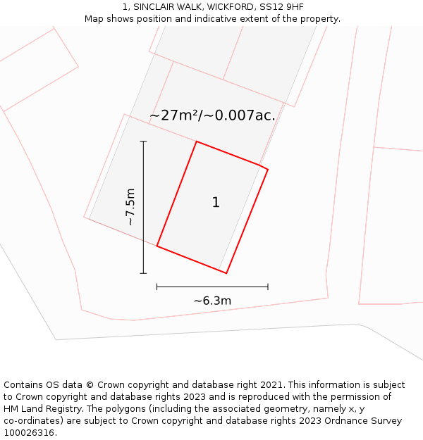 1, SINCLAIR WALK, WICKFORD, SS12 9HF: Plot and title map