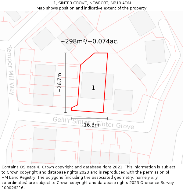 1, SINTER GROVE, NEWPORT, NP19 4DN: Plot and title map
