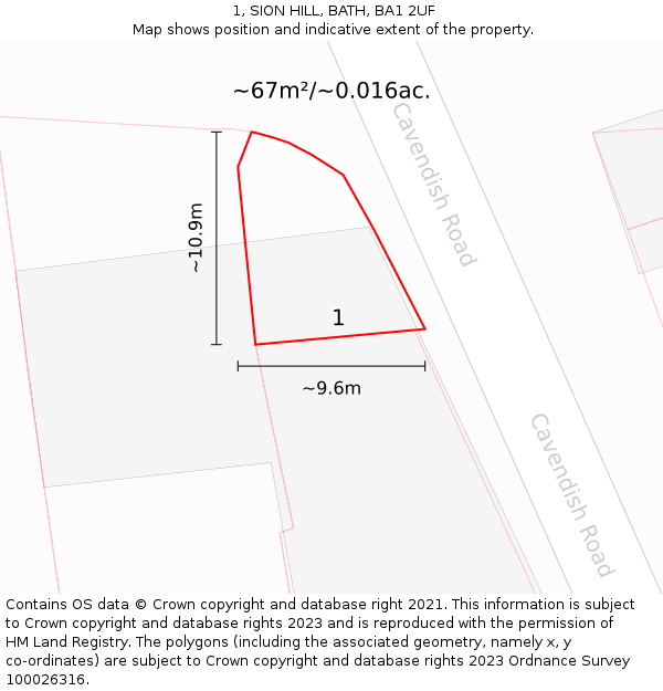 1, SION HILL, BATH, BA1 2UF: Plot and title map