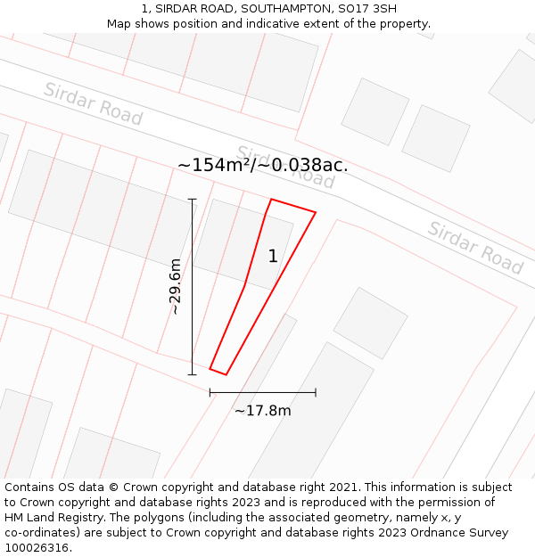 1, SIRDAR ROAD, SOUTHAMPTON, SO17 3SH: Plot and title map
