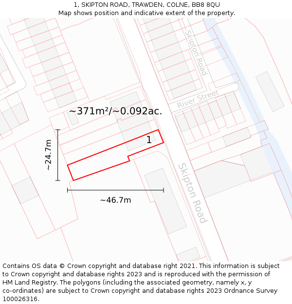 1, SKIPTON ROAD, TRAWDEN, COLNE, BB8 8QU: Plot and title map