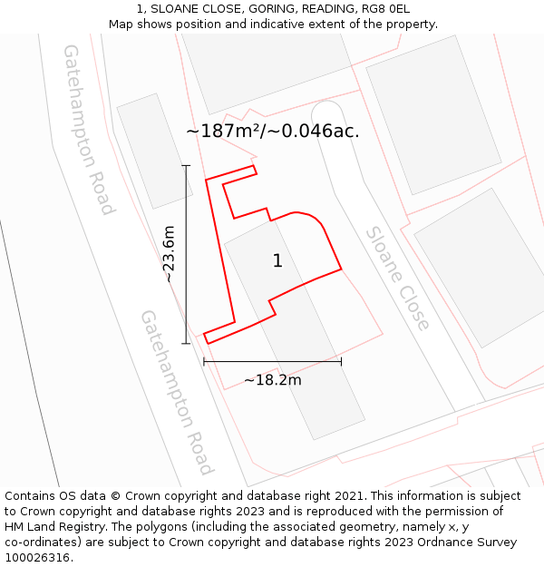 1, SLOANE CLOSE, GORING, READING, RG8 0EL: Plot and title map