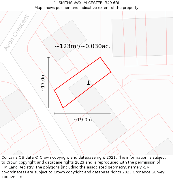 1, SMITHS WAY, ALCESTER, B49 6BL: Plot and title map