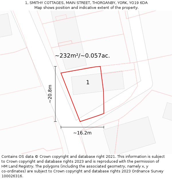 1, SMITHY COTTAGES, MAIN STREET, THORGANBY, YORK, YO19 6DA: Plot and title map