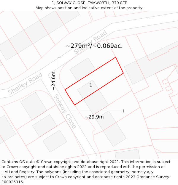 1, SOLWAY CLOSE, TAMWORTH, B79 8EB: Plot and title map