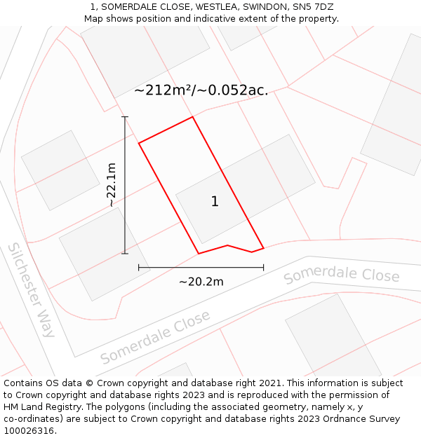1, SOMERDALE CLOSE, WESTLEA, SWINDON, SN5 7DZ: Plot and title map