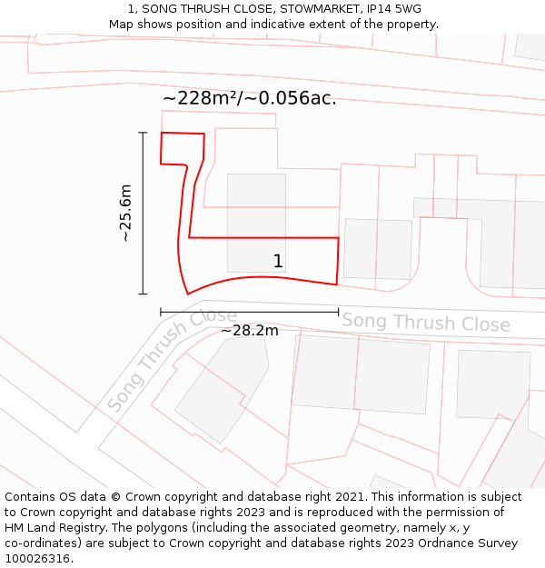 1, SONG THRUSH CLOSE, STOWMARKET, IP14 5WG: Plot and title map