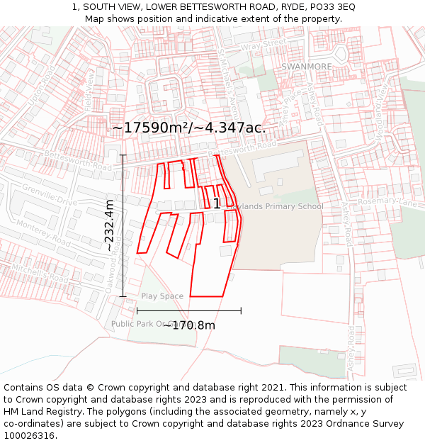 1, SOUTH VIEW, LOWER BETTESWORTH ROAD, RYDE, PO33 3EQ: Plot and title map