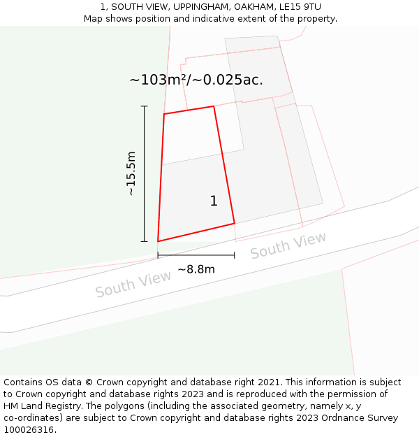 1, SOUTH VIEW, UPPINGHAM, OAKHAM, LE15 9TU: Plot and title map