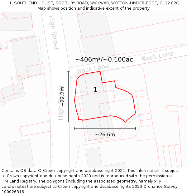 1, SOUTHEND HOUSE, SODBURY ROAD, WICKWAR, WOTTON-UNDER-EDGE, GL12 8PG: Plot and title map