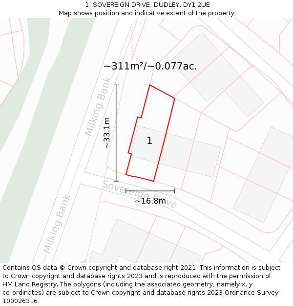 1, SOVEREIGN DRIVE, DUDLEY, DY1 2UE: Plot and title map
