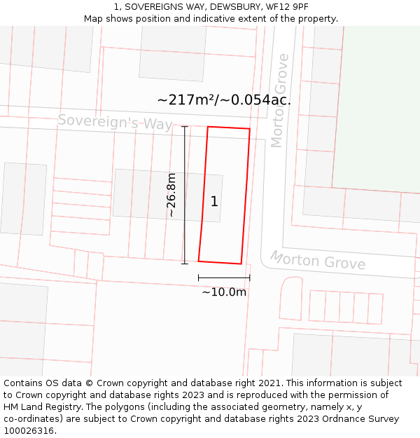 1, SOVEREIGNS WAY, DEWSBURY, WF12 9PF: Plot and title map
