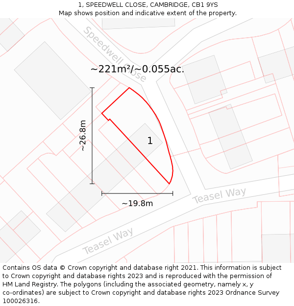 1, SPEEDWELL CLOSE, CAMBRIDGE, CB1 9YS: Plot and title map
