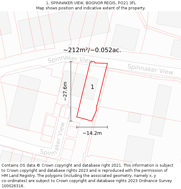 1, SPINNAKER VIEW, BOGNOR REGIS, PO21 3FL: Plot and title map
