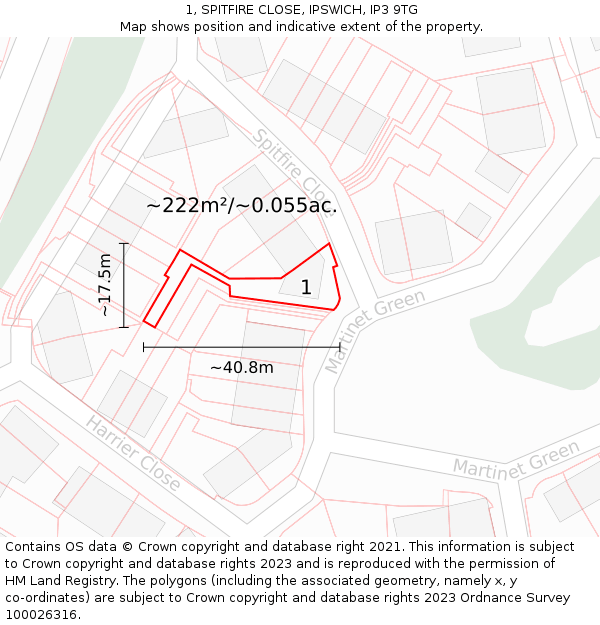 1, SPITFIRE CLOSE, IPSWICH, IP3 9TG: Plot and title map