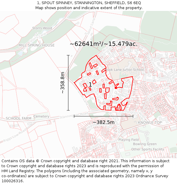 1, SPOUT SPINNEY, STANNINGTON, SHEFFIELD, S6 6EQ: Plot and title map