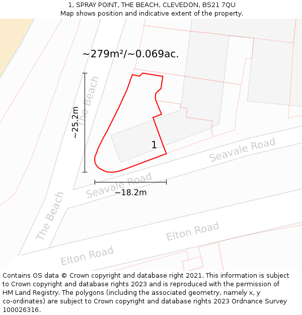 1, SPRAY POINT, THE BEACH, CLEVEDON, BS21 7QU: Plot and title map