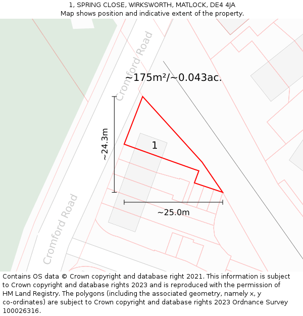 1, SPRING CLOSE, WIRKSWORTH, MATLOCK, DE4 4JA: Plot and title map