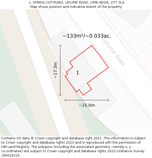 1, SPRING COTTAGES, UPLYME ROAD, LYME REGIS, DT7 3LS: Plot and title map