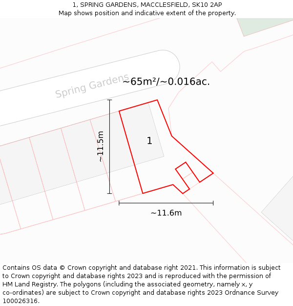 1, SPRING GARDENS, MACCLESFIELD, SK10 2AP: Plot and title map