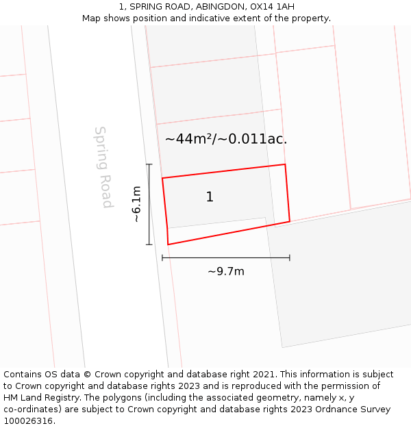 1, SPRING ROAD, ABINGDON, OX14 1AH: Plot and title map