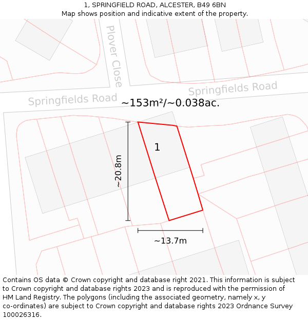 1, SPRINGFIELD ROAD, ALCESTER, B49 6BN: Plot and title map