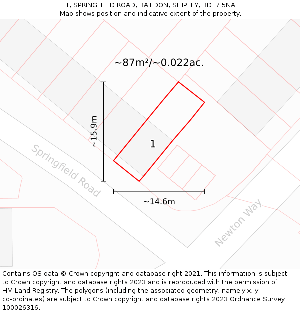 1, SPRINGFIELD ROAD, BAILDON, SHIPLEY, BD17 5NA: Plot and title map