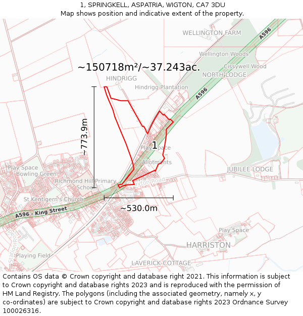 1, SPRINGKELL, ASPATRIA, WIGTON, CA7 3DU: Plot and title map