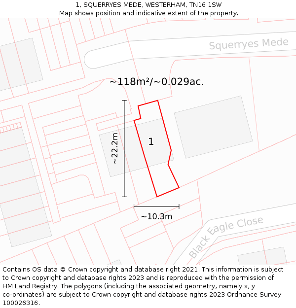 1, SQUERRYES MEDE, WESTERHAM, TN16 1SW: Plot and title map