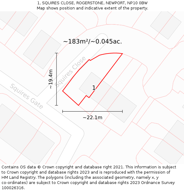 1, SQUIRES CLOSE, ROGERSTONE, NEWPORT, NP10 0BW: Plot and title map