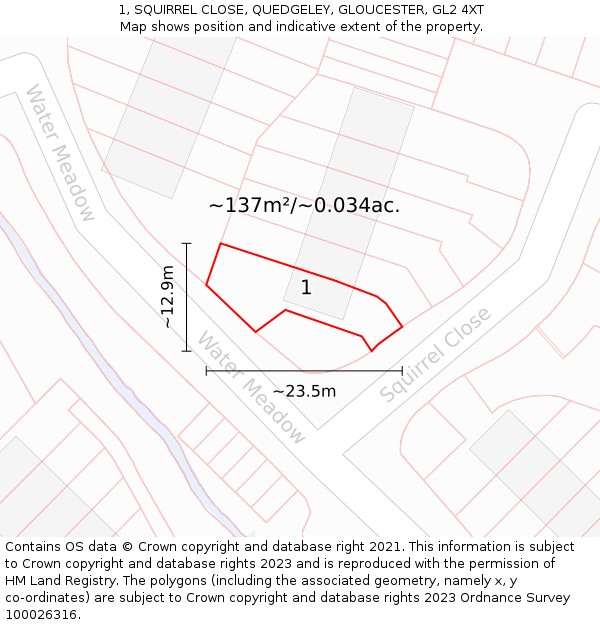 1, SQUIRREL CLOSE, QUEDGELEY, GLOUCESTER, GL2 4XT: Plot and title map