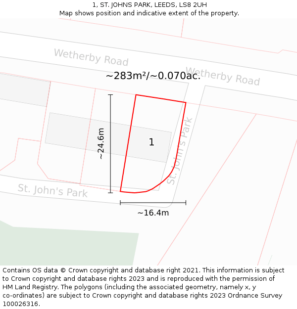 1, ST. JOHNS PARK, LEEDS, LS8 2UH: Plot and title map