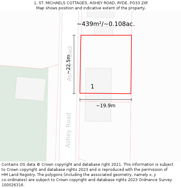1, ST. MICHAELS COTTAGES, ASHEY ROAD, RYDE, PO33 2XF: Plot and title map