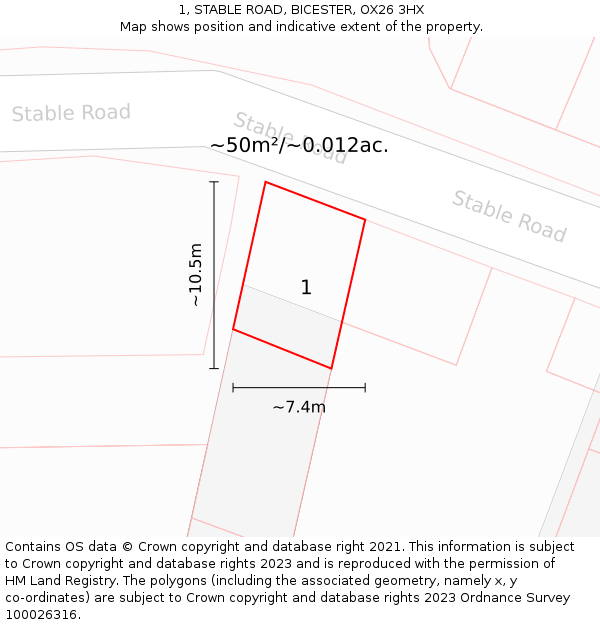 1, STABLE ROAD, BICESTER, OX26 3HX: Plot and title map