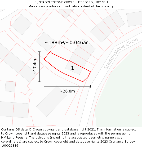 1, STADDLESTONE CIRCLE, HEREFORD, HR2 6RH: Plot and title map