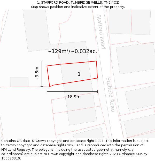 1, STAFFORD ROAD, TUNBRIDGE WELLS, TN2 4QZ: Plot and title map