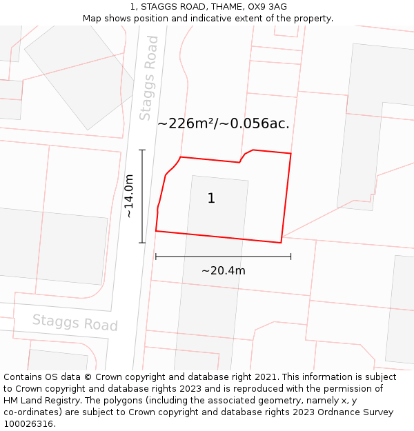 1, STAGGS ROAD, THAME, OX9 3AG: Plot and title map