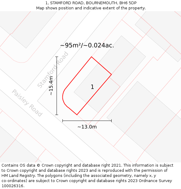 1, STAMFORD ROAD, BOURNEMOUTH, BH6 5DP: Plot and title map
