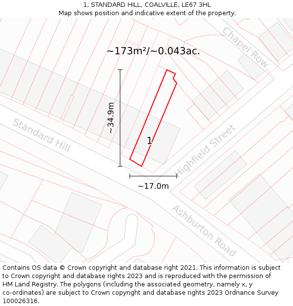 1, STANDARD HILL, COALVILLE, LE67 3HL: Plot and title map