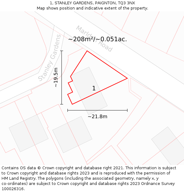 1, STANLEY GARDENS, PAIGNTON, TQ3 3NX: Plot and title map
