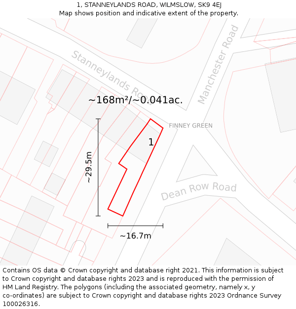 1, STANNEYLANDS ROAD, WILMSLOW, SK9 4EJ: Plot and title map