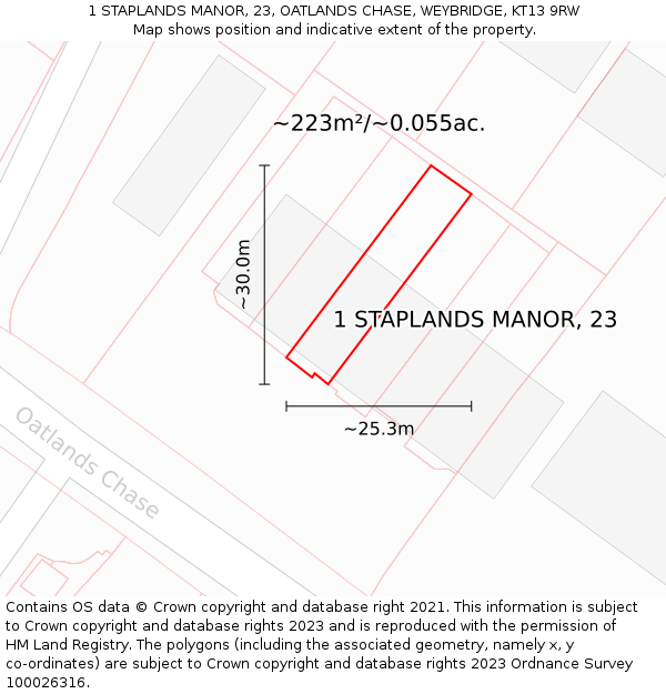 1 STAPLANDS MANOR, 23, OATLANDS CHASE, WEYBRIDGE, KT13 9RW: Plot and title map