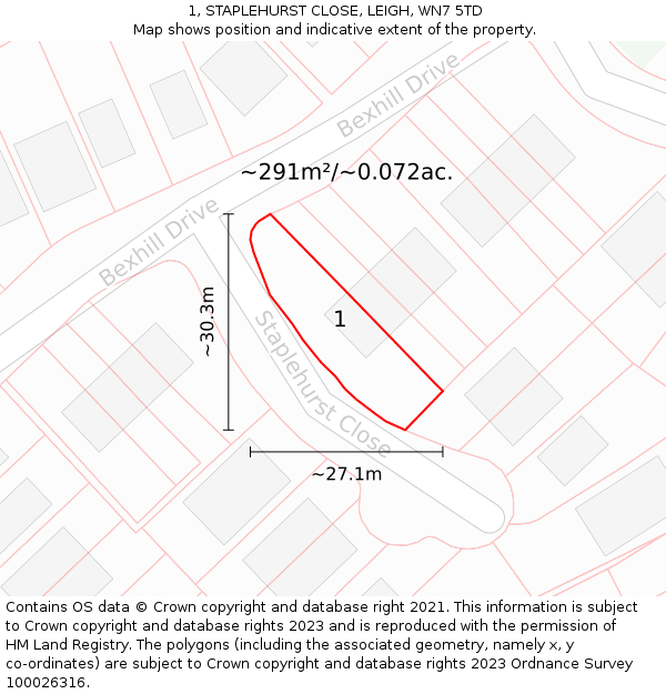 1, STAPLEHURST CLOSE, LEIGH, WN7 5TD: Plot and title map